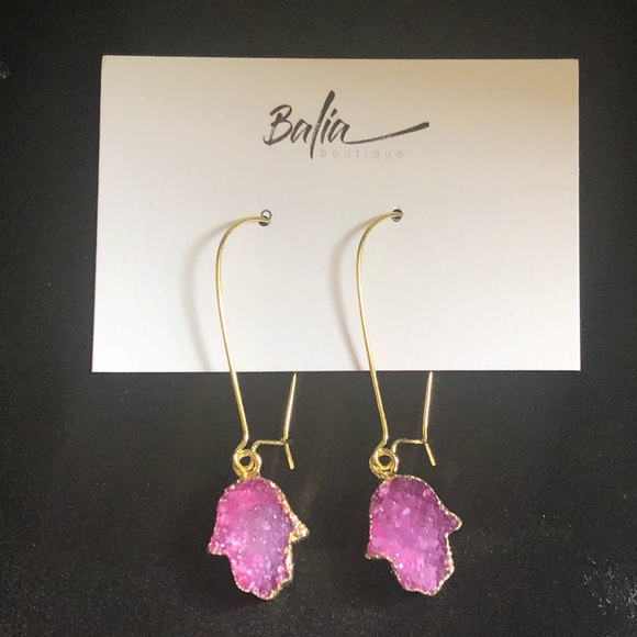 New Handmade Druzy Hamsa Hand Drop Earrings 💜 - Picture 2 of 10
